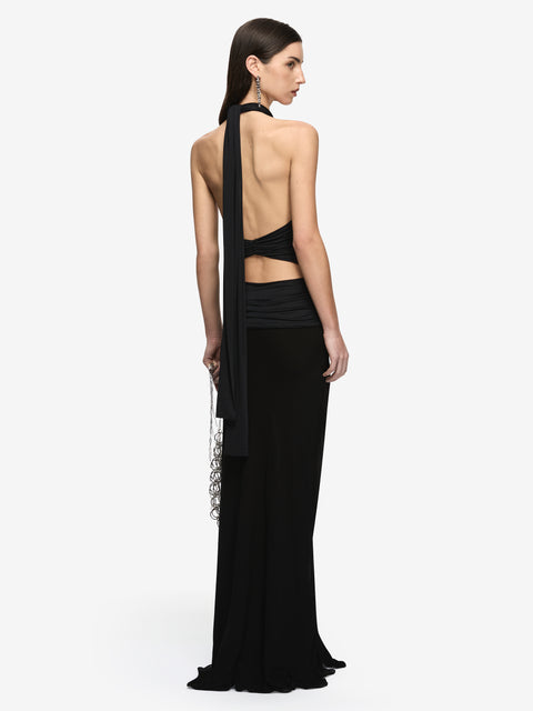 THALIA HALTER MAXI DRESS - BLACK