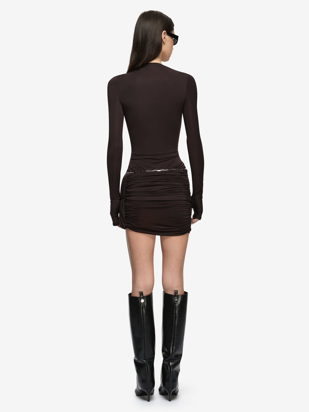 ANDREA LONG SLEEVE MINI DRESS  - DARK CHOCOLATE