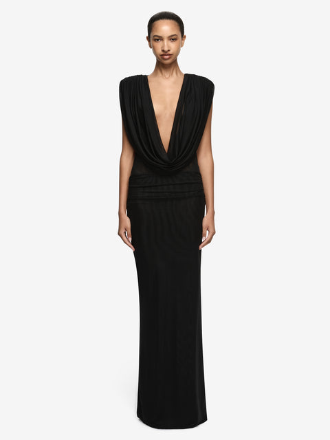 ARIANNA COWL NECK MAXI DRESS - BLACK