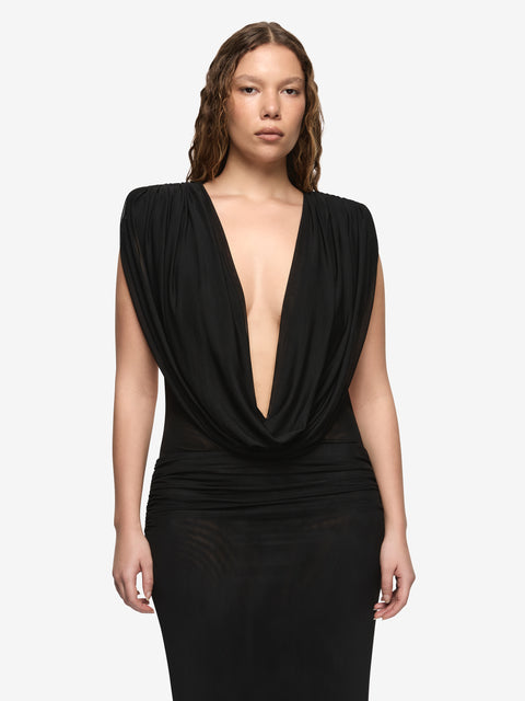 ARIANNA COWL NECK MAXI DRESS - BLACK