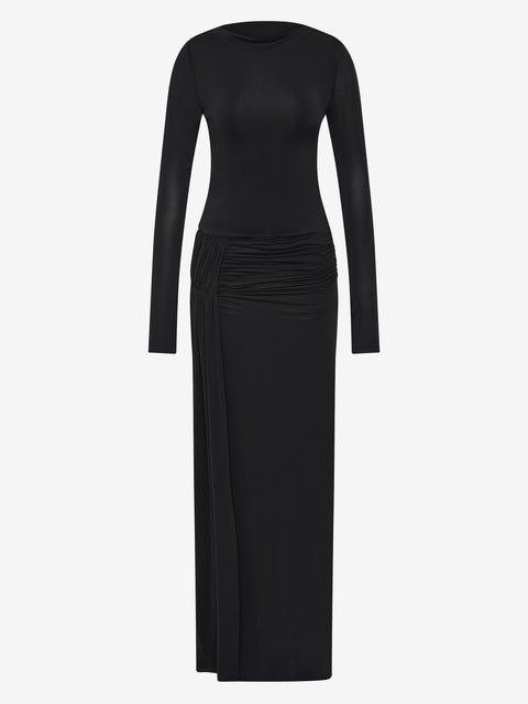 ANDREA LONG SLEEVE MAXI DRESS  - BLACK