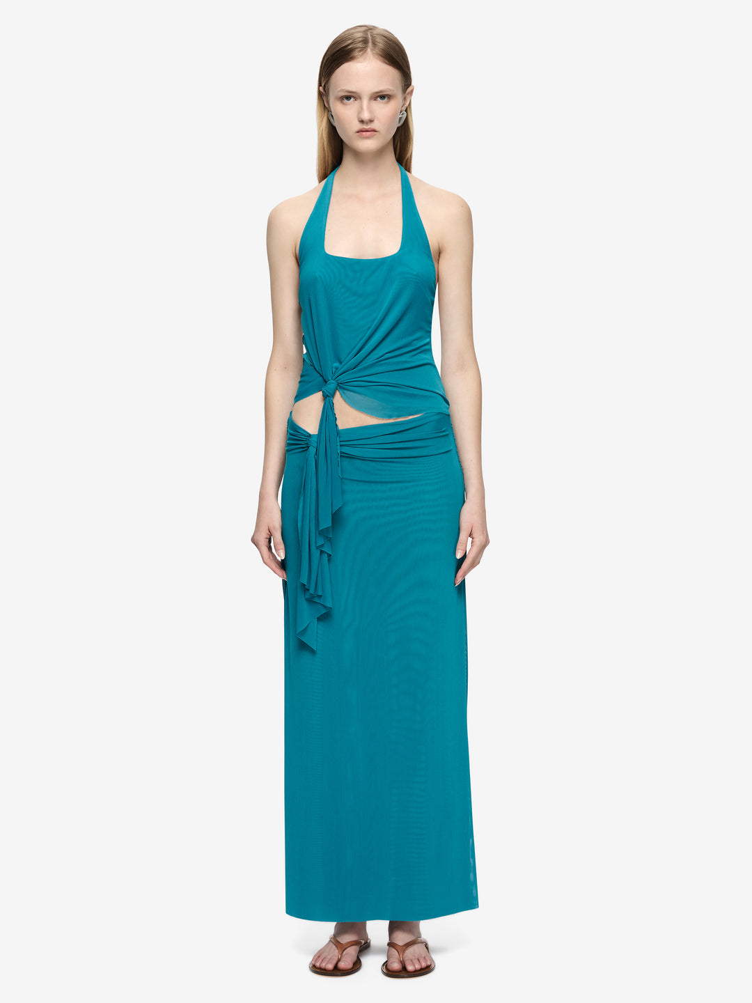 OLYSSIA KNOT HALTER TOP - JADE