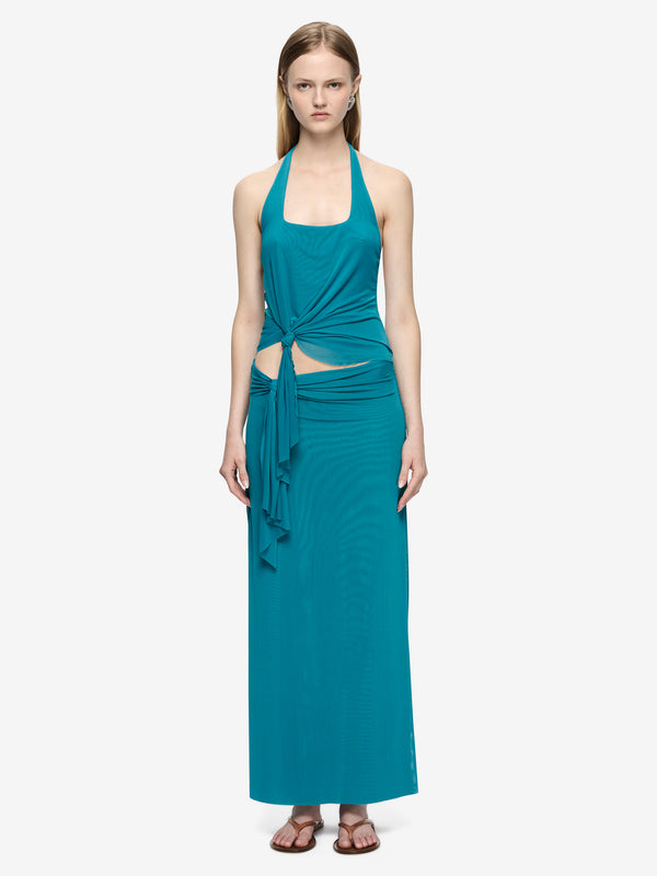 OLYSSIA KNOT HALTER TOP - JADE