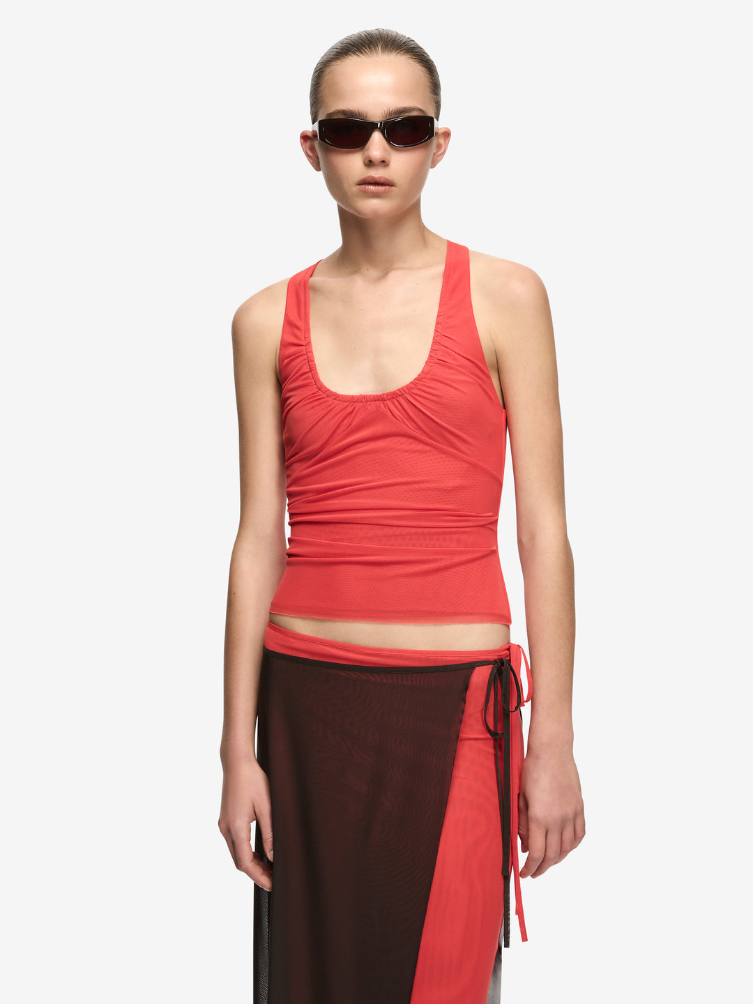 ALYNA CONTRAST SKIRT - BITTER CHOC/FLAME