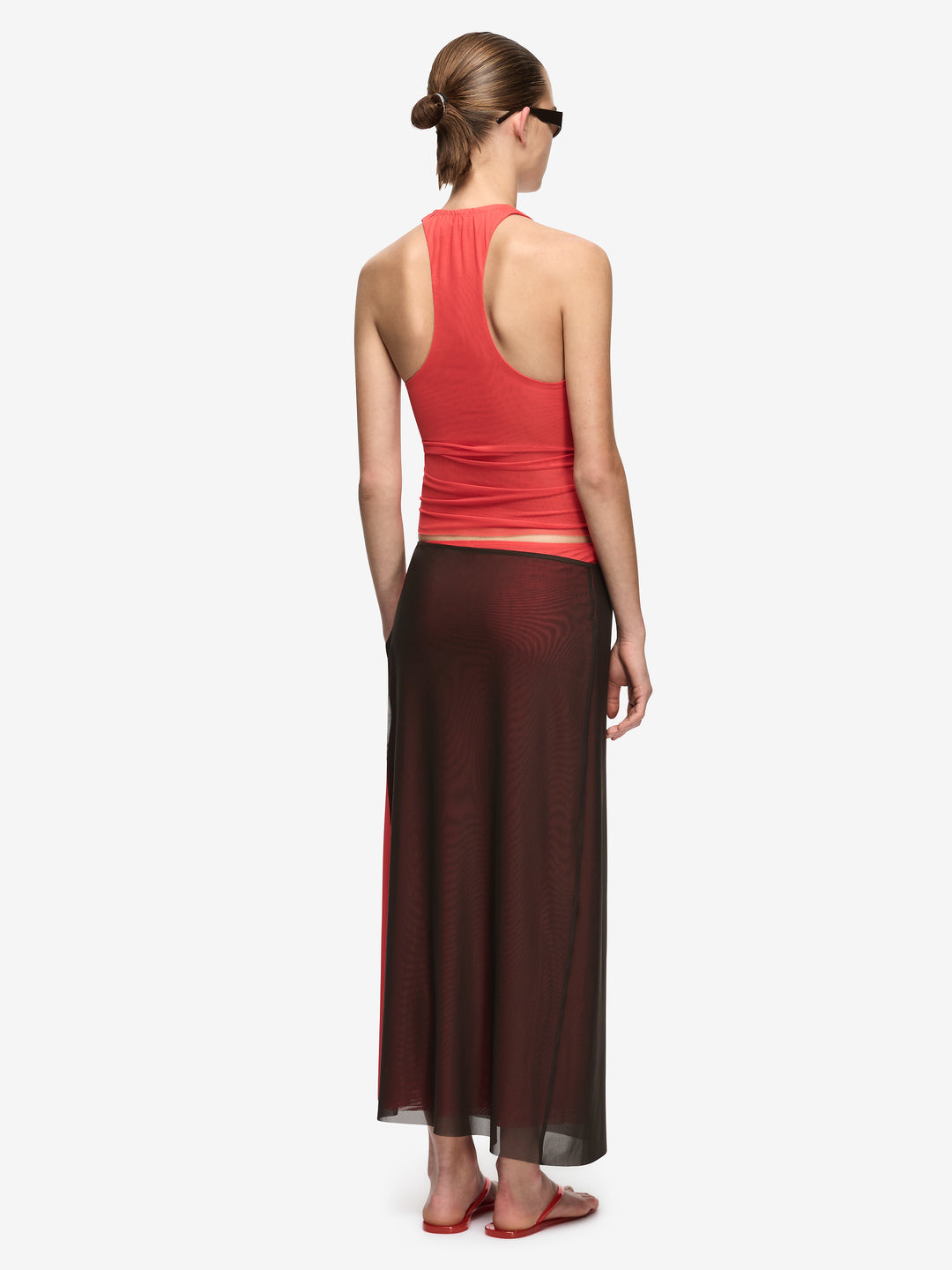 ALYNA CONTRAST SKIRT - BITTER CHOC/FLAME