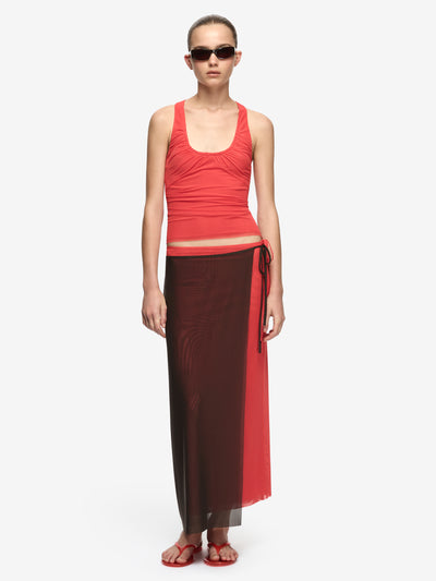 ALYNA CONTRAST SKIRT - BITTER CHOC/FLAME