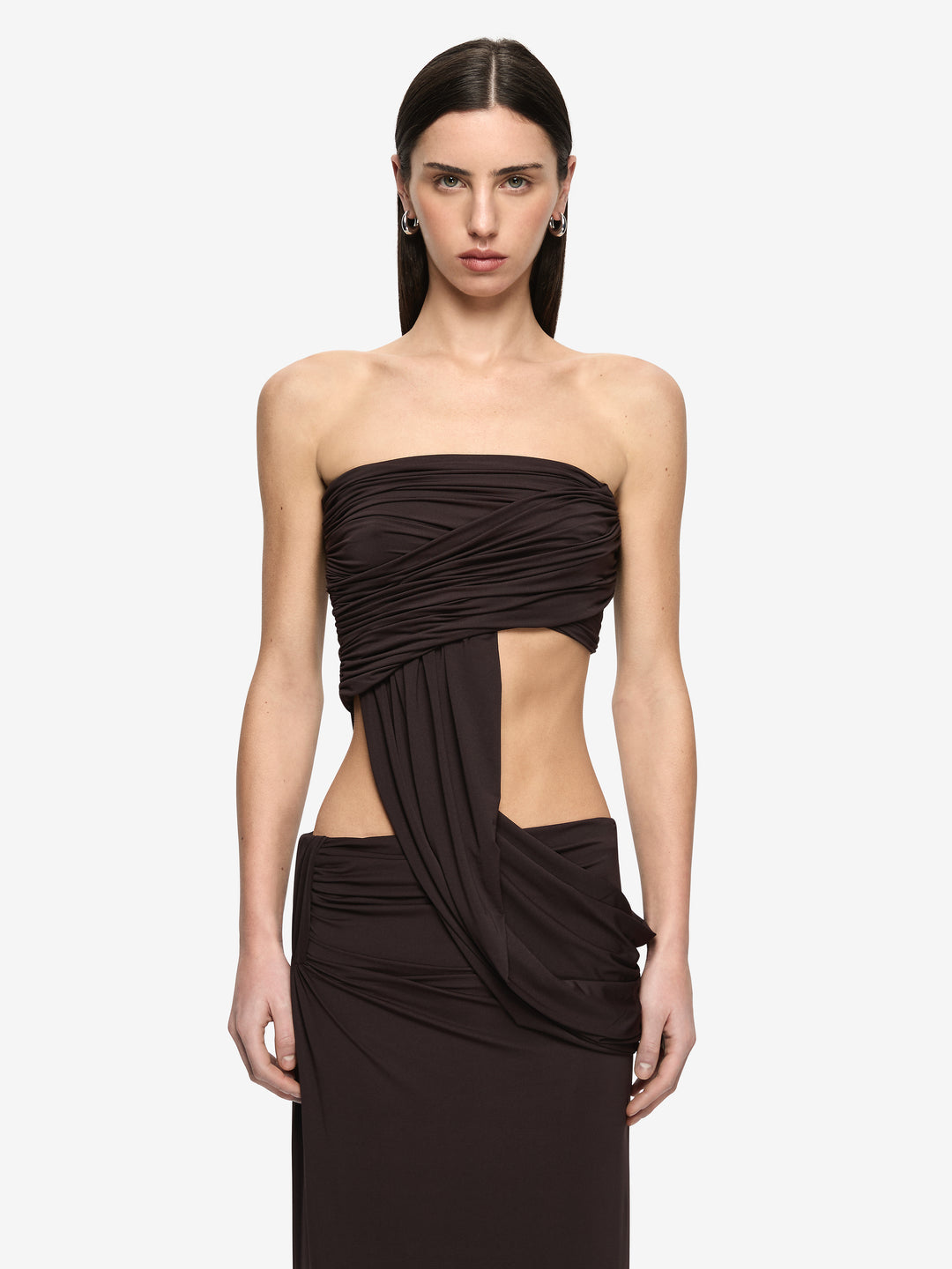 NIKO STRAPLESS TOP - DARK CHOCOLATE