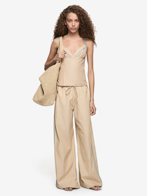 ZANDA TOP - TAN PINSTRIPE
