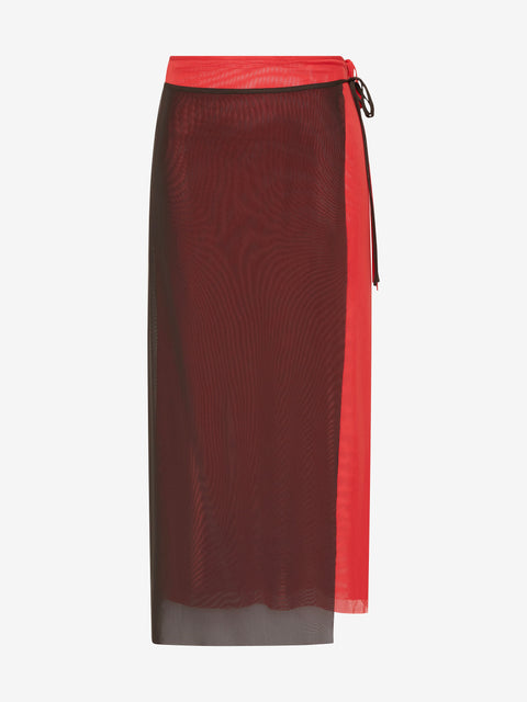 ALYNA CONTRAST SKIRT - BITTER CHOC/FLAME