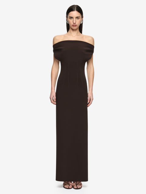 ETTA OFF SHOULDER MAXI DRESS - ESPRESSO