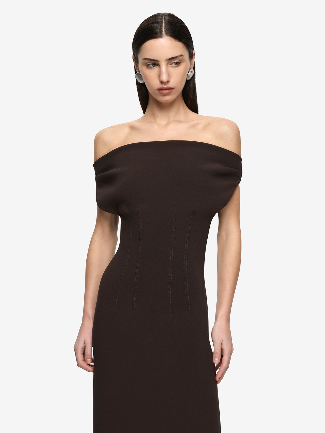 ETTA OFF SHOULDER MAXI DRESS - ESPRESSO
