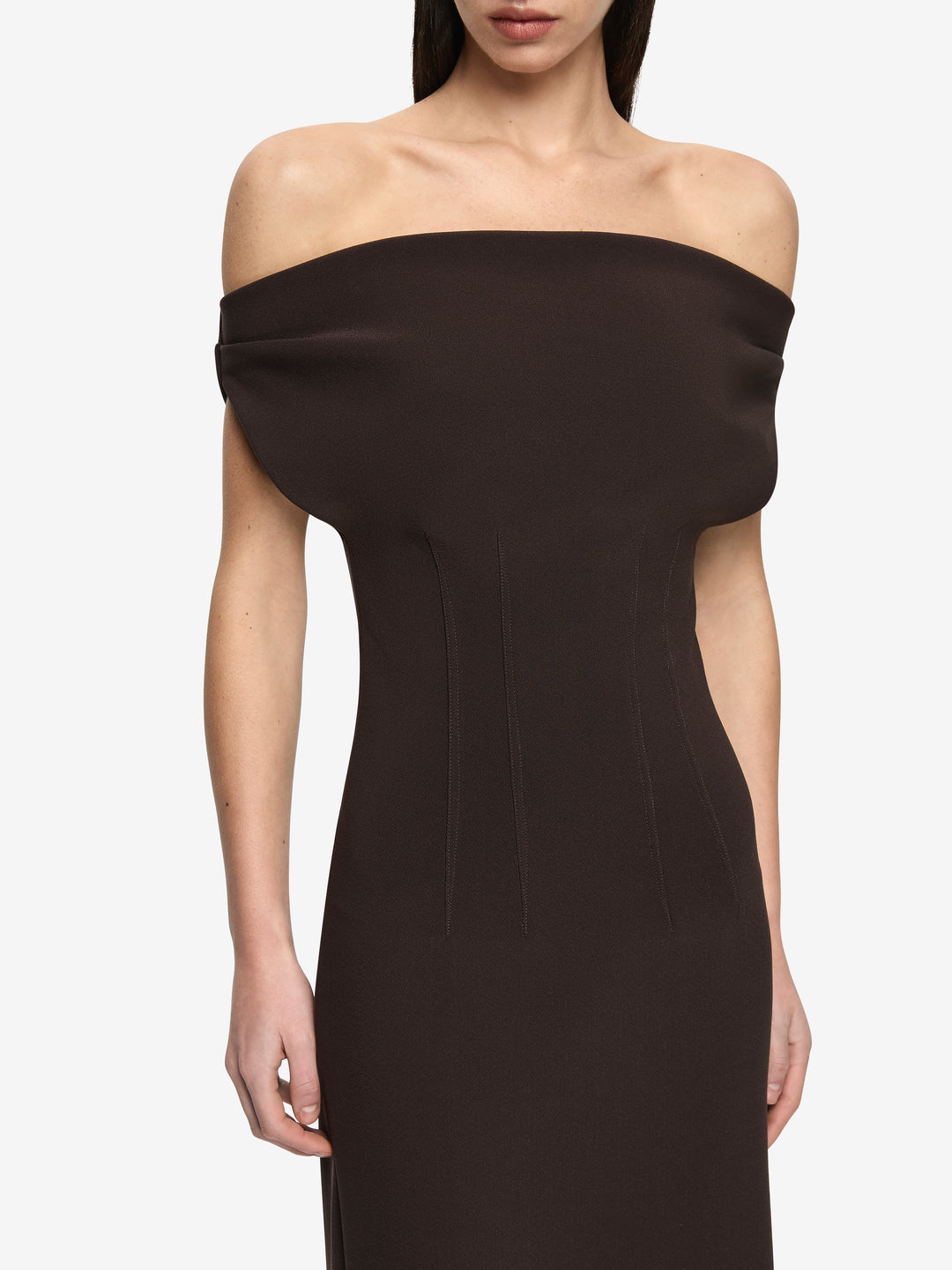 ETTA OFF SHOULDER MAXI DRESS - ESPRESSO
