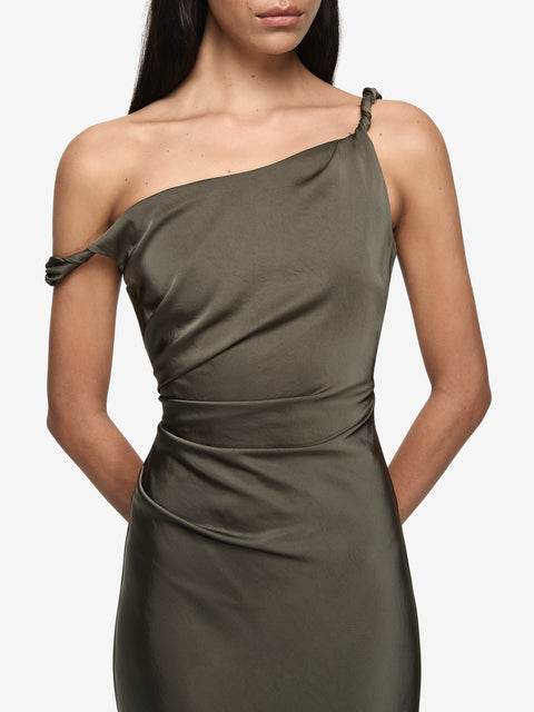 LUNETTA TWIST STRAP DRESS - DARK WILLOW