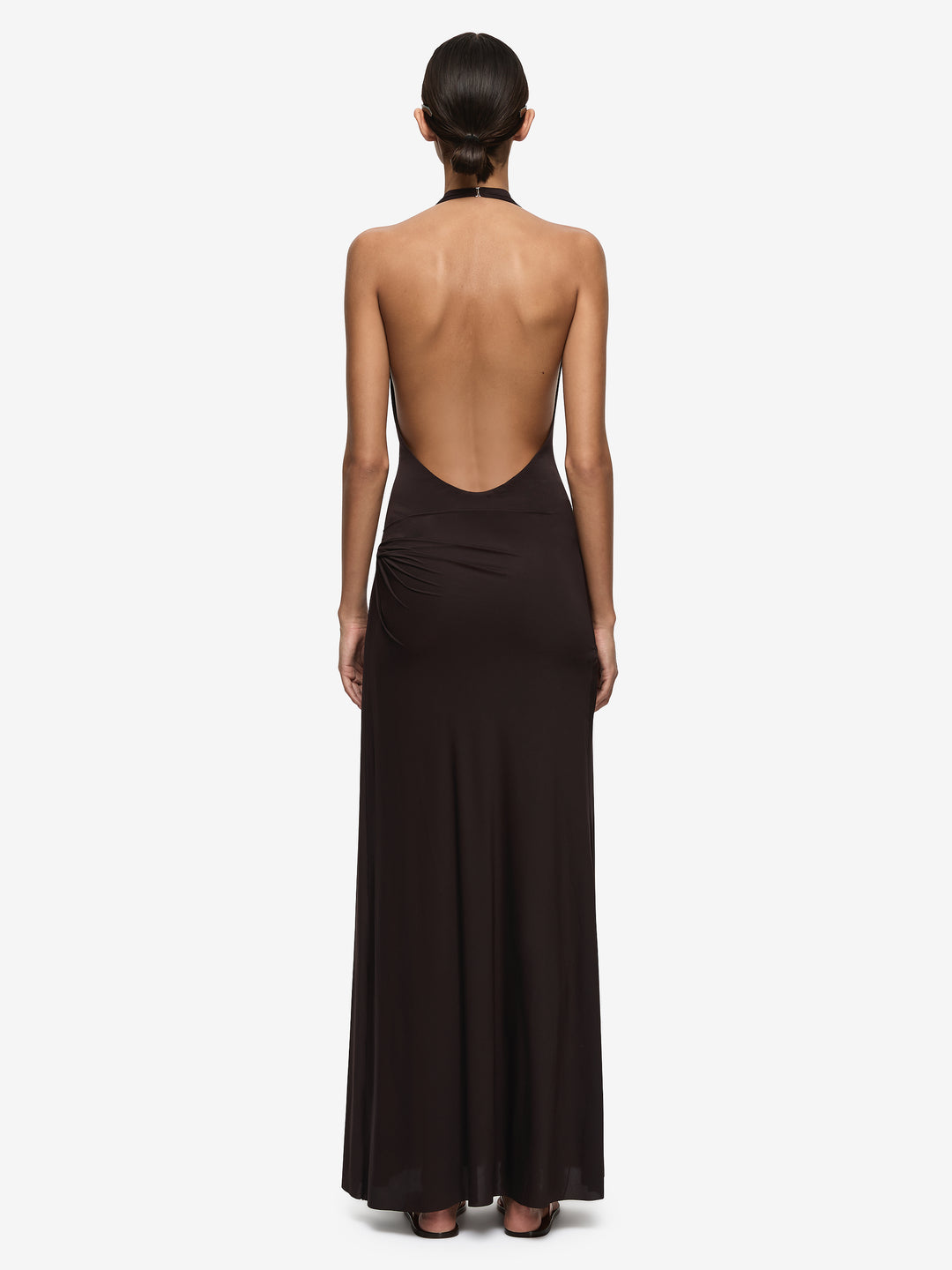 COURT HALTER MAXI DRESS - DARK CHOCOLATE