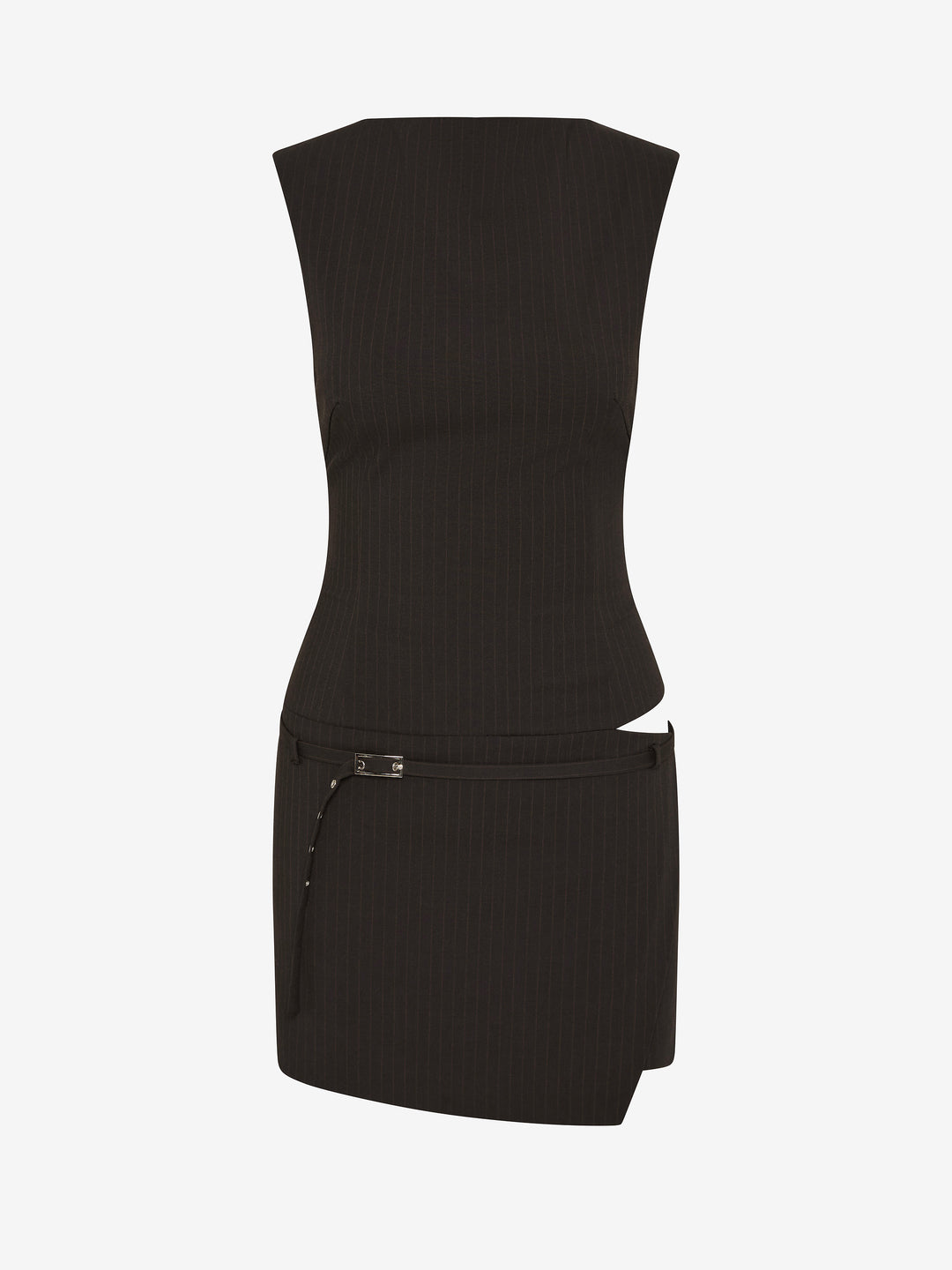 SAZRIEL BUCKLE MINI DRESS - CHOC/AMBER STRIPE