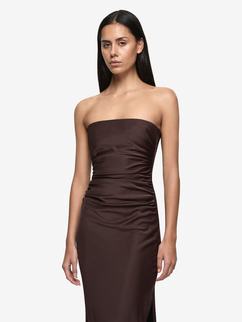 ETERNITY STRAPLESS MAXI DRESS - DARK CHOCOLATE