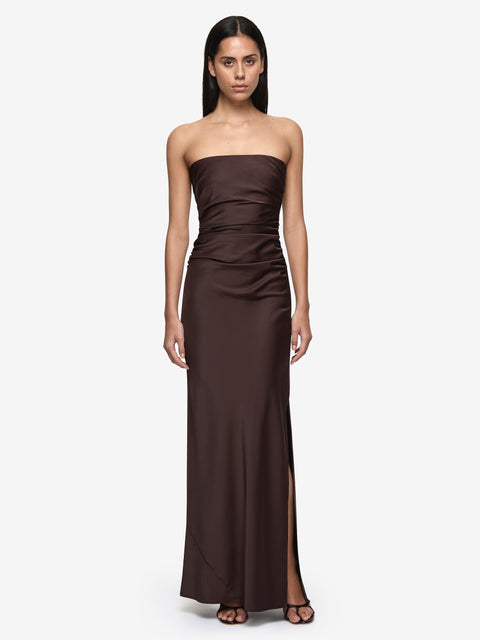 ETERNITY STRAPLESS MAXI DRESS - DARK CHOCOLATE