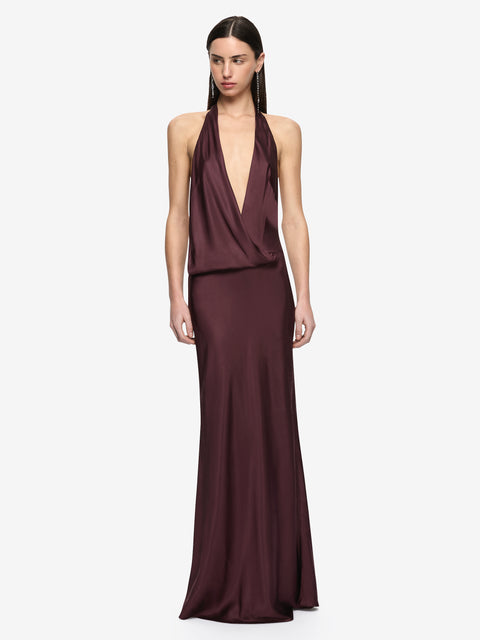 MYA V MAXI DRESS  - AUBERGINE
