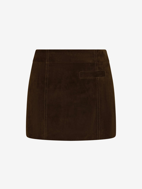 HUNTER SUEDE MINI SKIRT - DARK CHOCOLATE