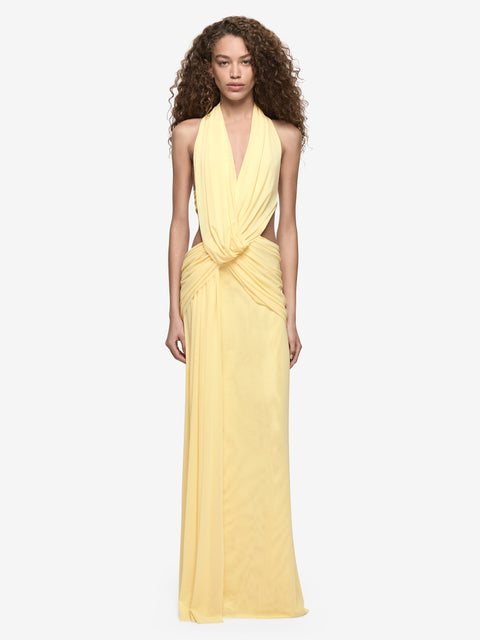 CHARLIZE HALTER MAXI DRESS - LEMON CREAM