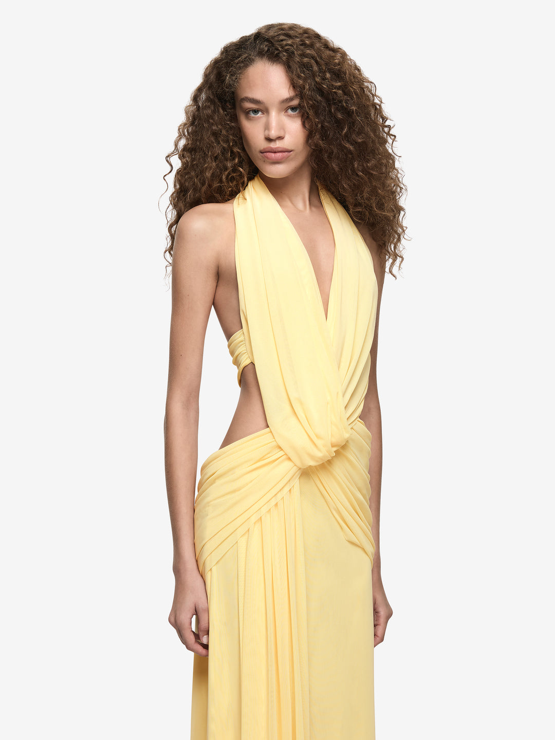 CHARLIZE HALTER MAXI DRESS - LEMON CREAM