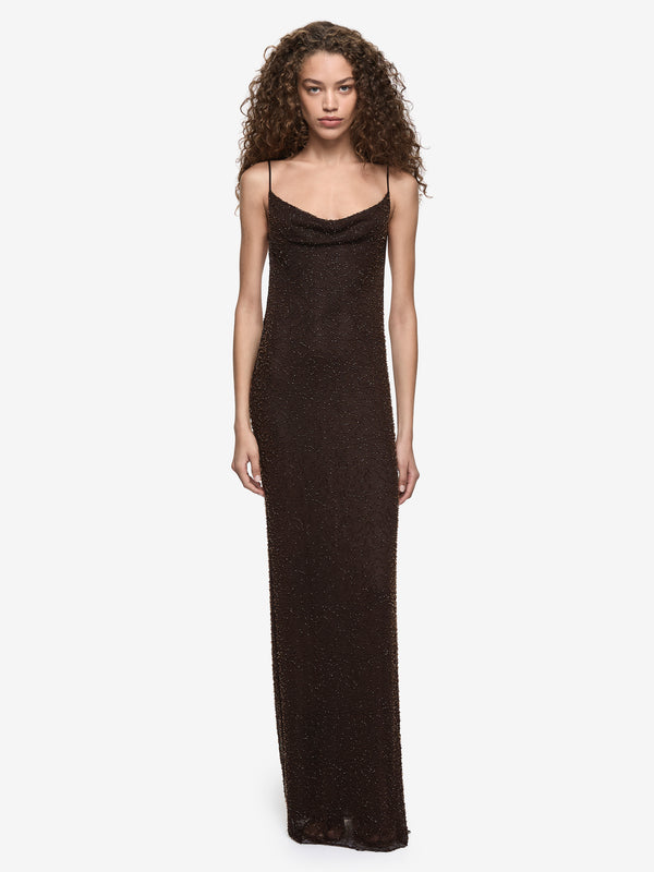 MABEL COWL NECK MAXI DRESS - DARK CHOCOLATE