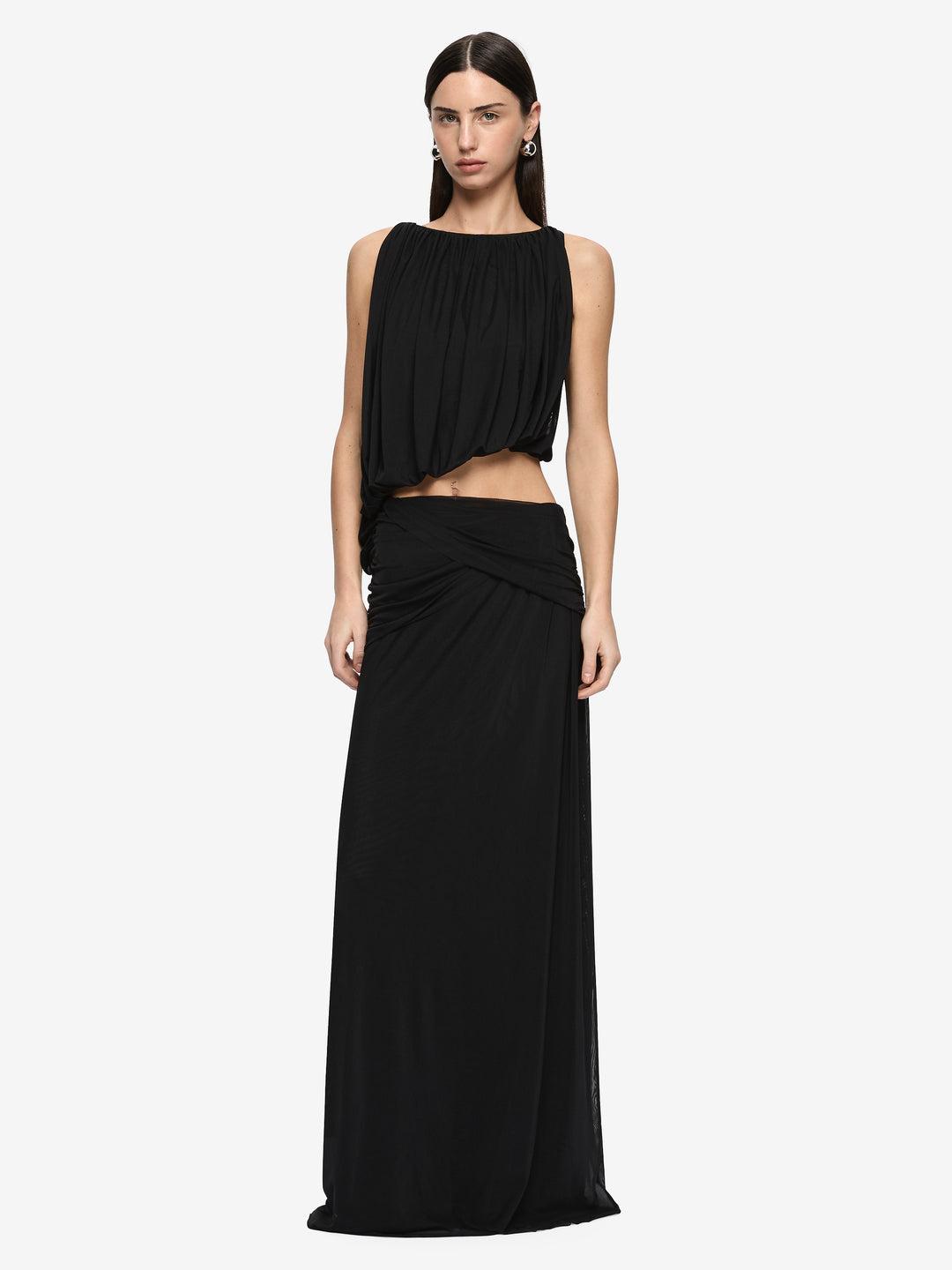 ANYA GATHERED MAXI DRESS - BLACK