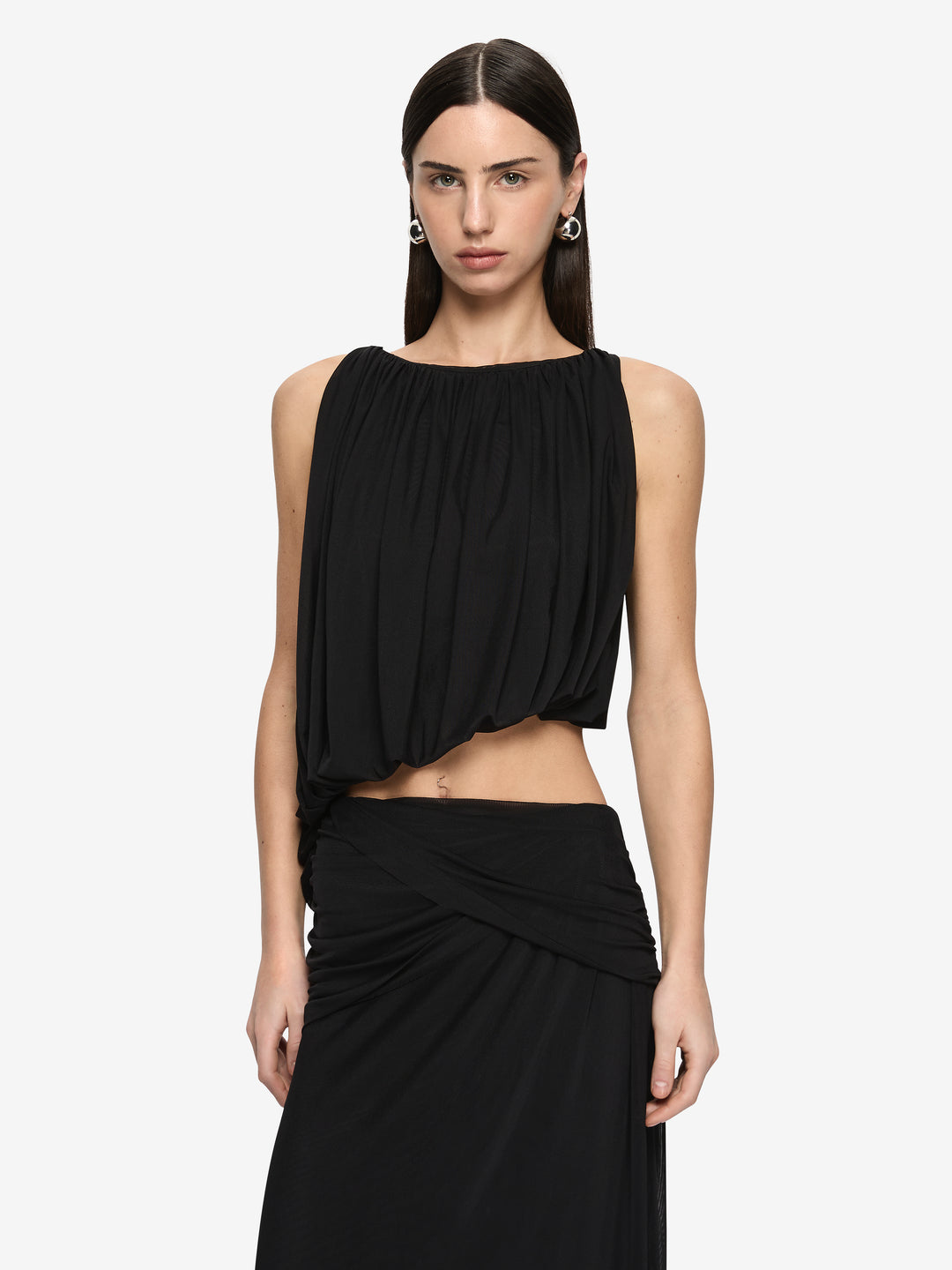 ANYA GATHERED MAXI DRESS - BLACK