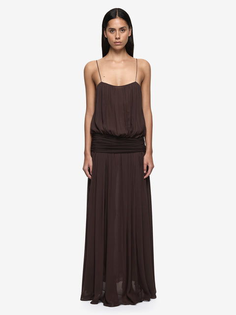 CAMILLE BLOUSON DRESS - DARK CHOCOLATE