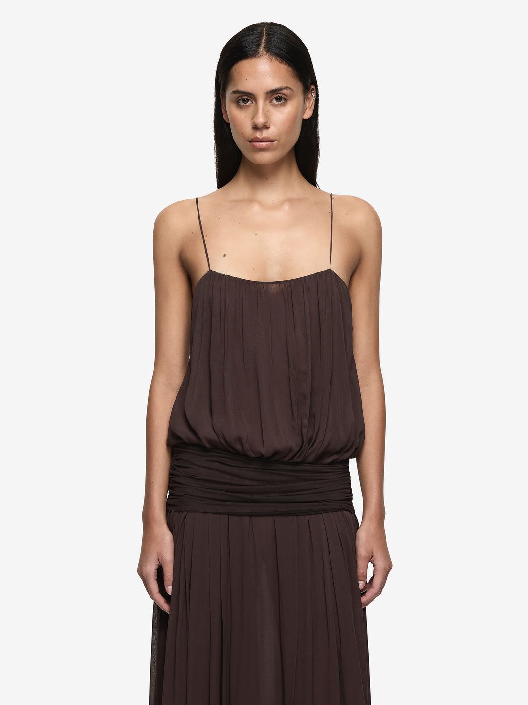 CAMILLE BLOUSON DRESS - DARK CHOCOLATE