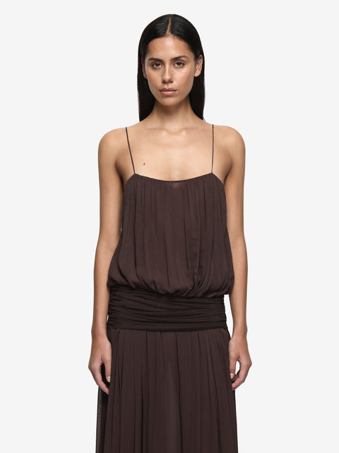 CAMILLE BLOUSON DRESS - DARK CHOCOLATE