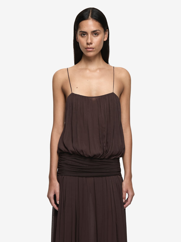 CAMILLE BLOUSON DRESS - DARK CHOCOLATE