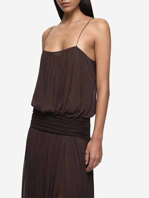 CAMILLE BLOUSON DRESS - DARK CHOCOLATE