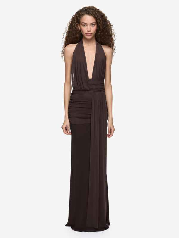 CASSIS DRAPE MAXI DRESS - DARK CHOCOLATE
