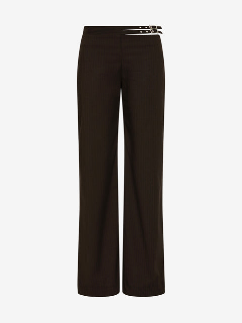 SAZRIEL BUCKLE PANT - CHOC/AMBER STRIPE