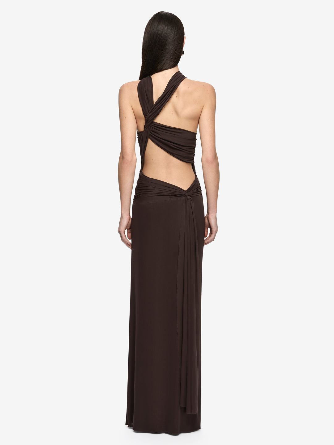 XANTHI HALTER MAXI DRESS - BITTER CHOC