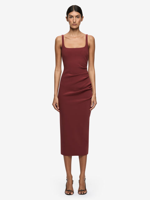 KARINA TUCK MIDI DRESS - SANGRIA