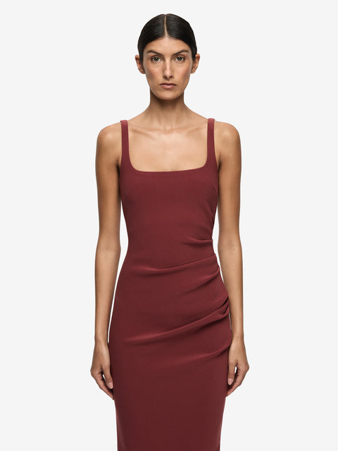 KARINA TUCK MIDI DRESS - SANGRIA