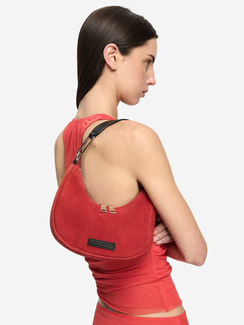 ALURA SHOULDER BAG - RED SUEDE/BLACK LEATHER