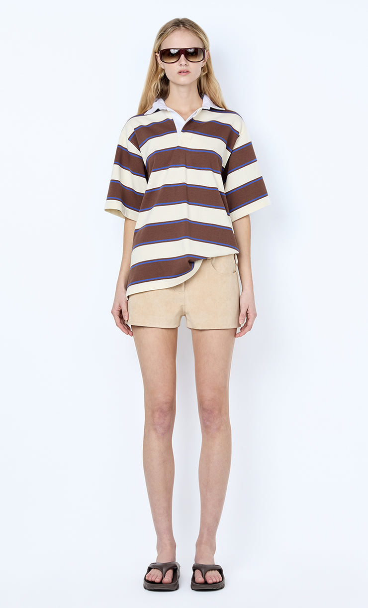 MYLO JERSEY TEE - IVORY/CHOC STRIPE