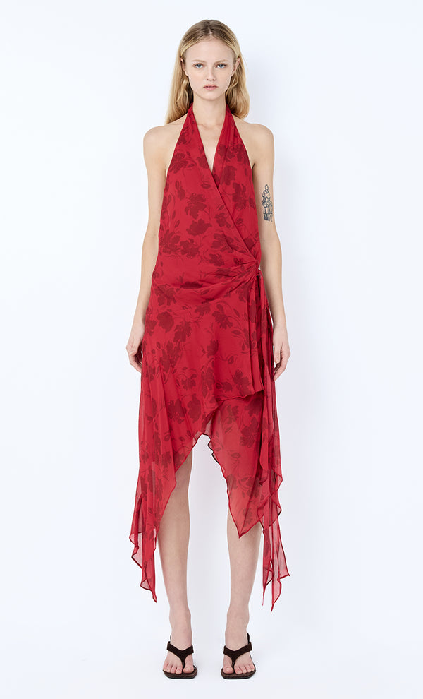 RUBY WRAP MIDI DRESS - CHERRY FLORAL