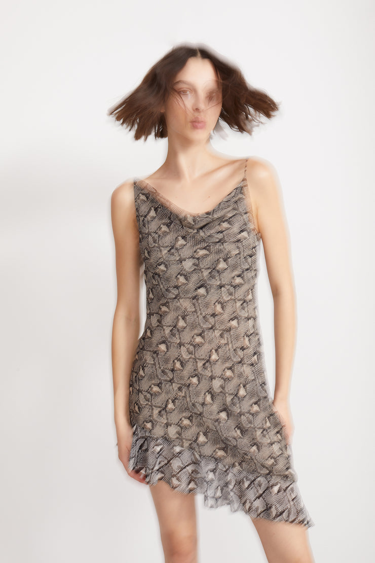 PORTIA ASYM MINI DRESS - PYTHON