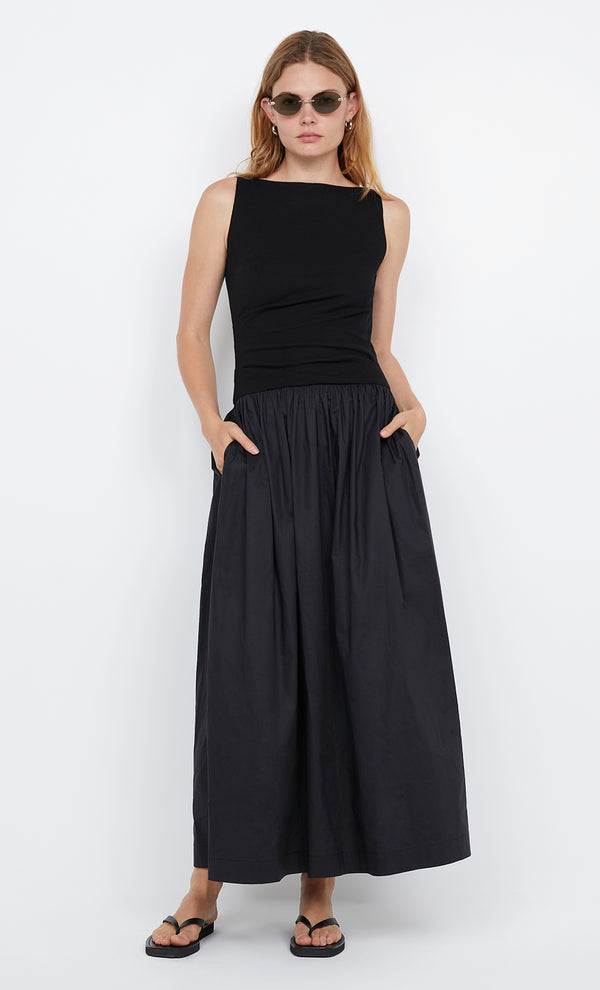 FREYA BOAT NECK DRESS - BLACK