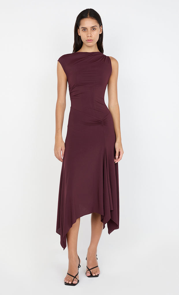 NARA ASYM MIDI DRESS - PLUM