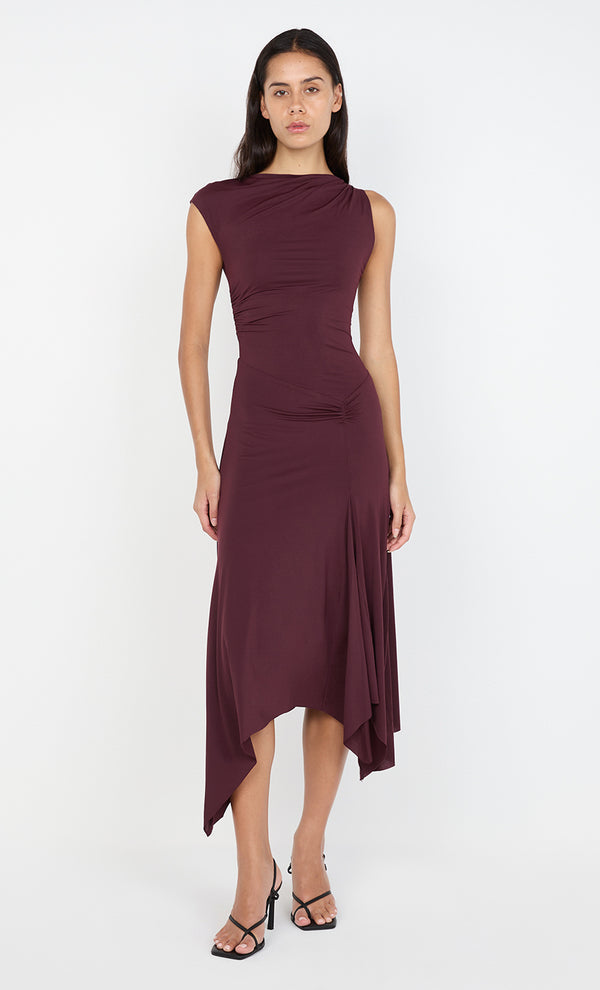 NARA ASYM MIDI DRESS - PLUM