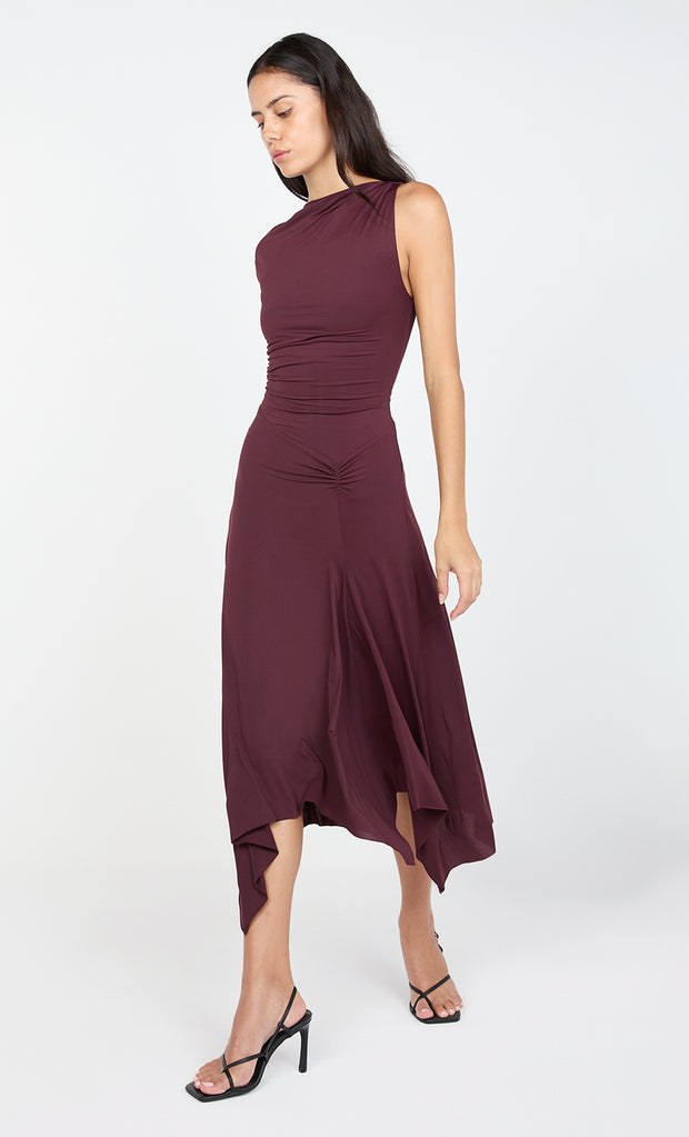 NARA ASYM MIDI DRESS - PLUM