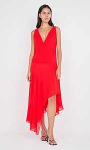 RHONE WRAP ASYM DRESS - CHILLI