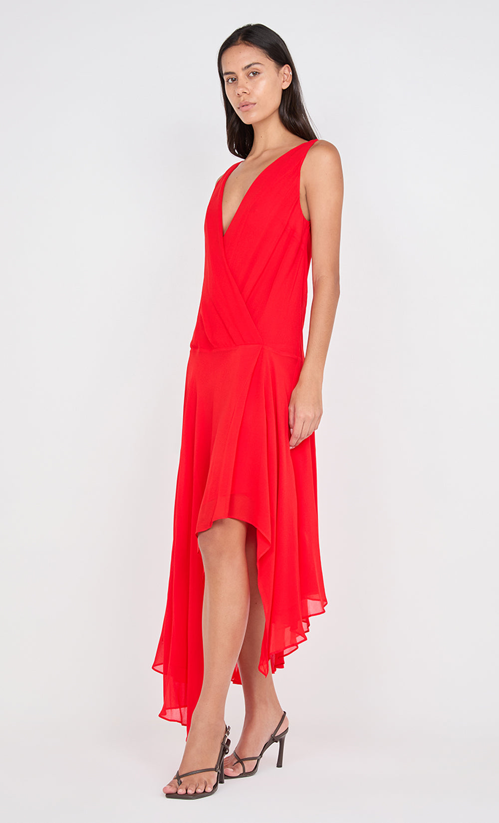 RHONE WRAP ASYM DRESS - CHILLI