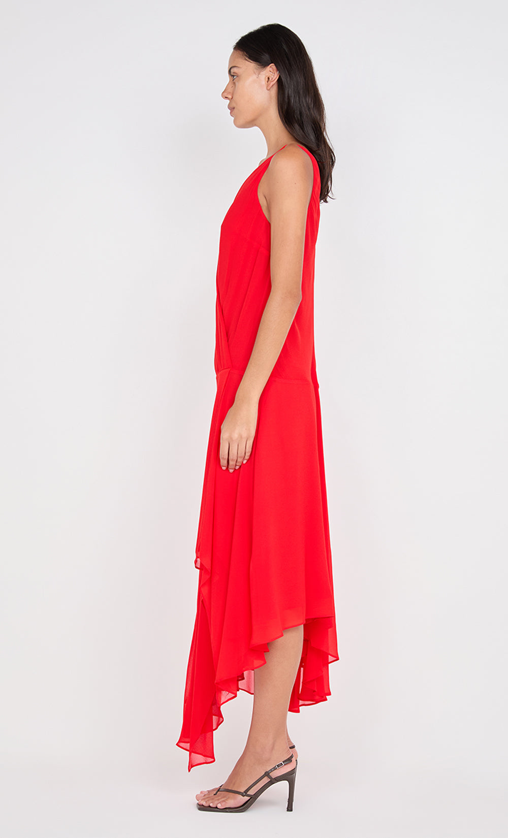 RHONE WRAP ASYM DRESS - CHILLI