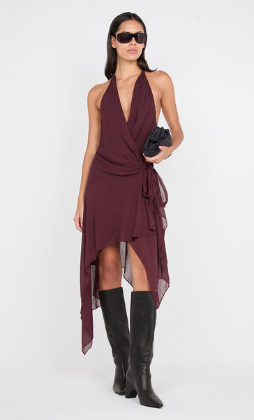 ROCHELLE WRAP MIDI DRESS - PLUM - 